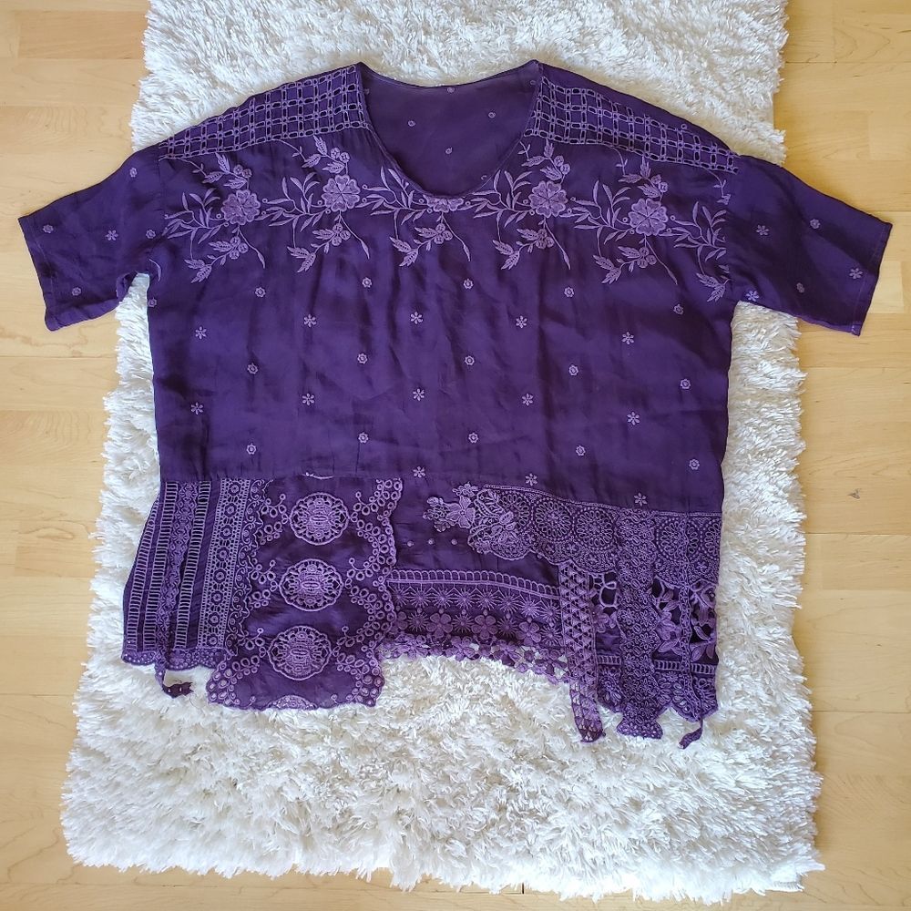 Johnny Was Purple Floral Blouse